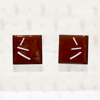 Red Enamel on Copper Cufflinks with Jaunty Stripes