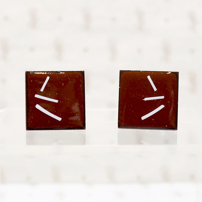 Red Enamel on Copper Cufflinks with Jaunty Stripes