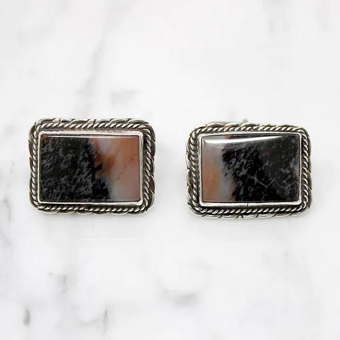 Rustic 1960s Jasper and Sterling Cufflinks