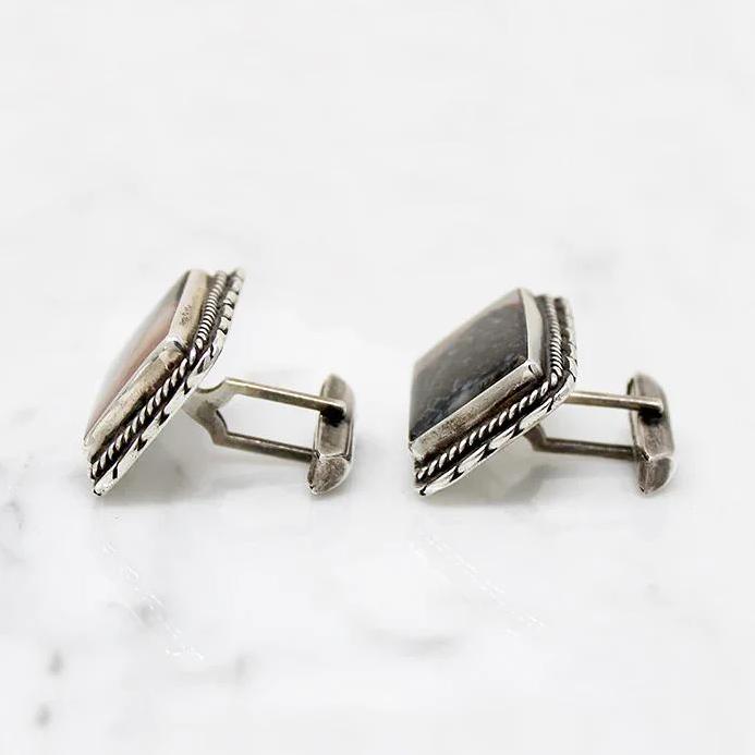 Rustic 1960s Jasper and Sterling Cufflinks