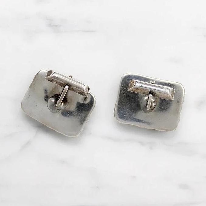 Rustic 1960s Jasper and Sterling Cufflinks