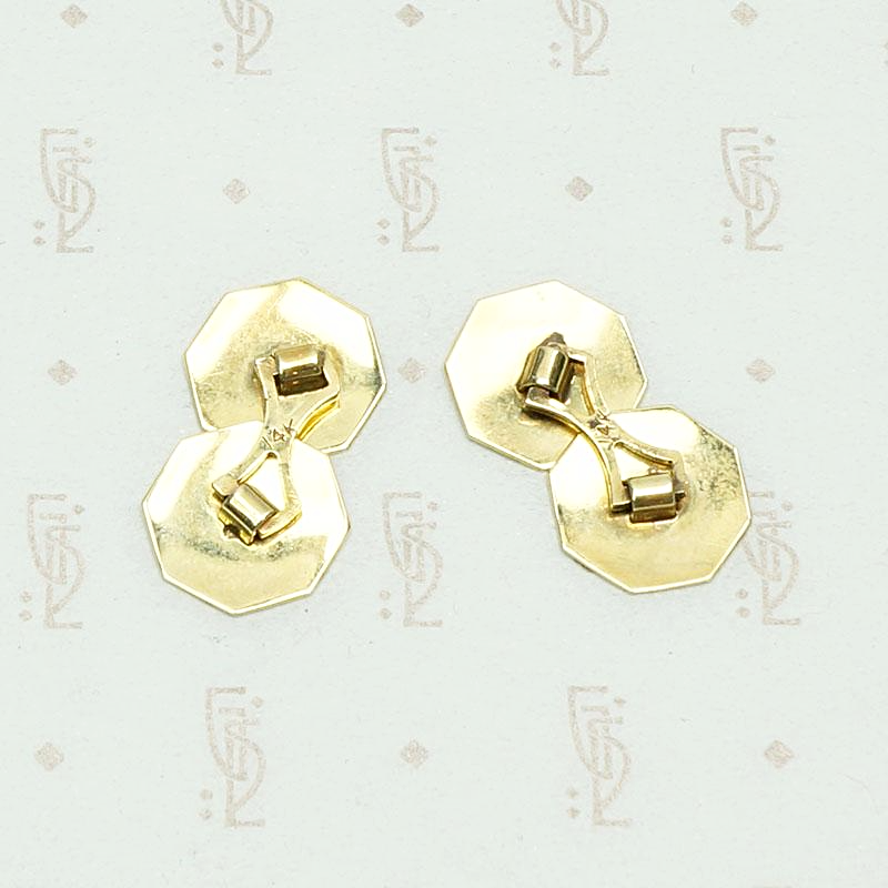 Two Tone Art Deco Cufflinks with Refined Detail, back view.