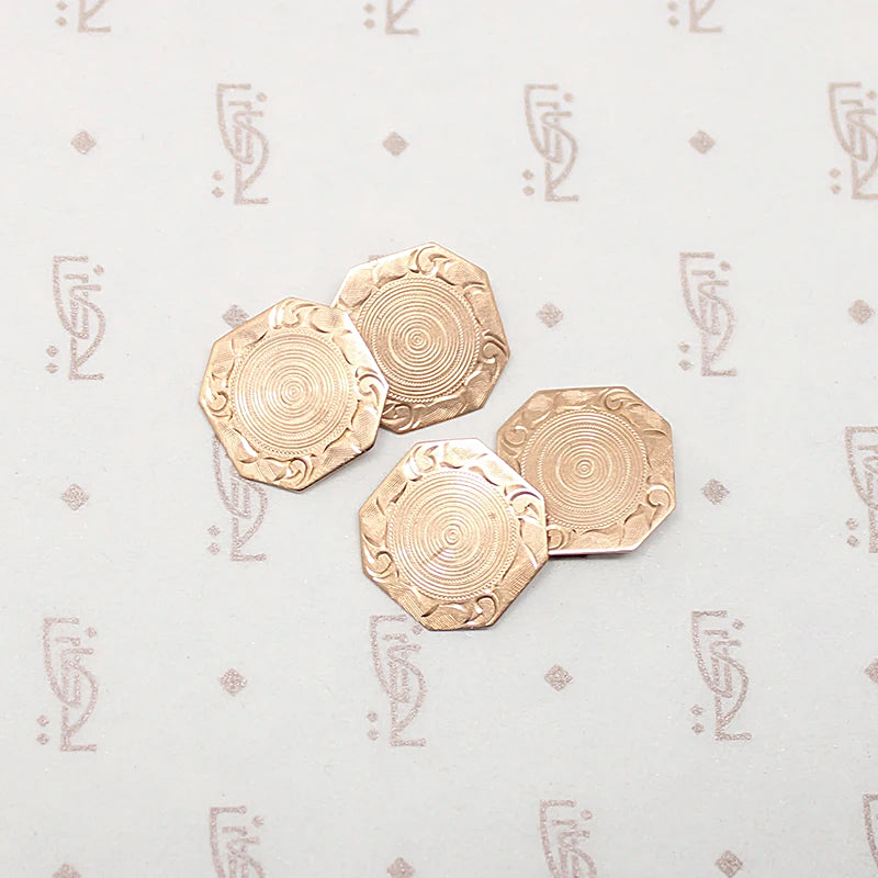 Rosy Gold Engraved Deco Cufflinks Marked FMCO