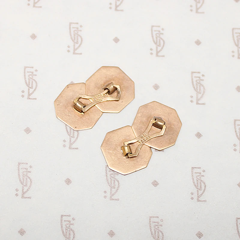 Rosy Gold Engraved Deco Cufflinks Marked FMCO