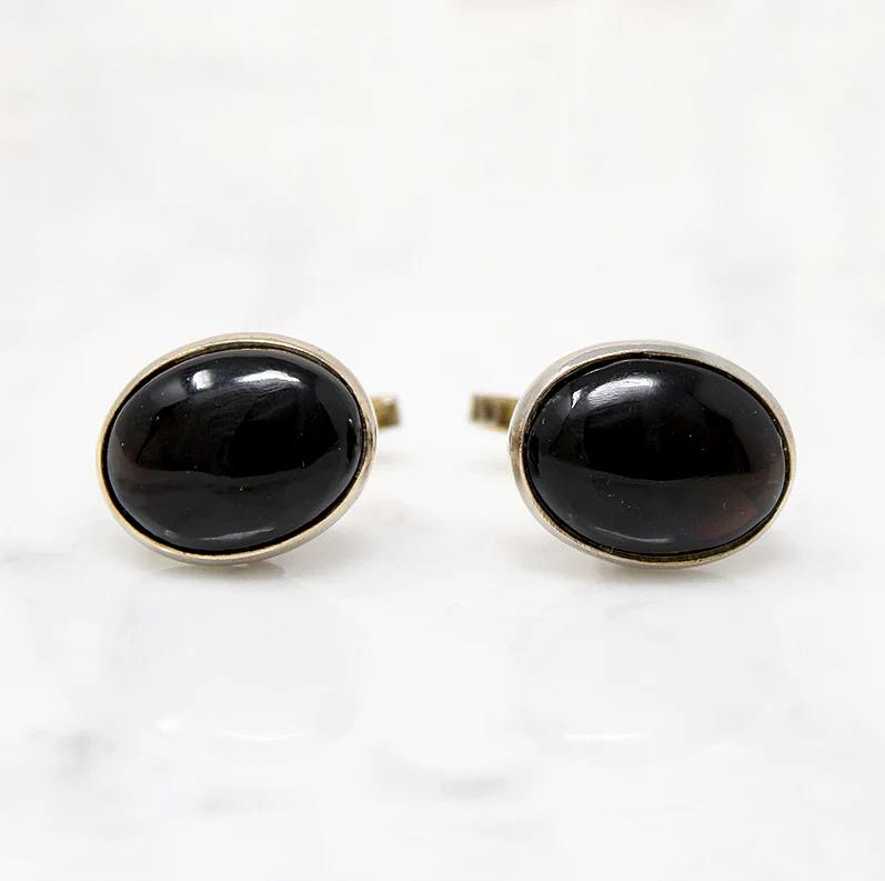 Buff Top Cut Onyx in Silver Cufflinks