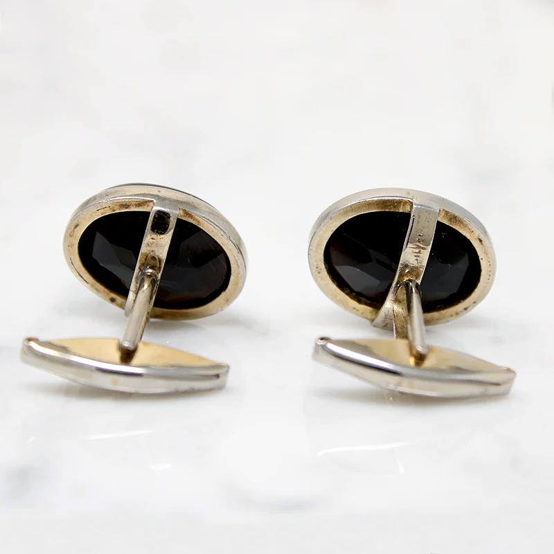 Buff Top Cut Onyx in Silver Cufflinks