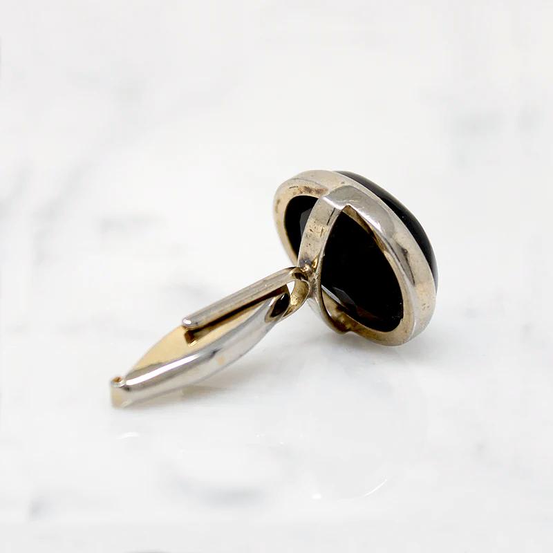 Buff Top Cut Onyx in Silver Cufflinks