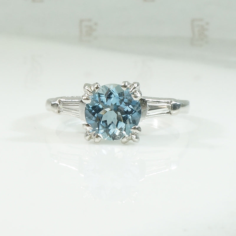 Vintage Platinum Aquamarine Diamond Engagement Ring