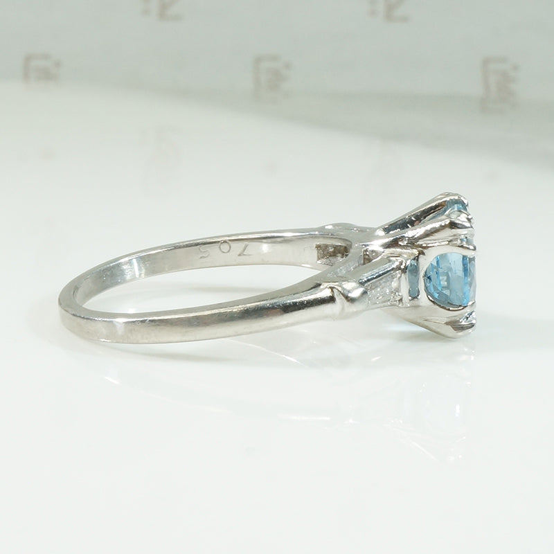 Vintage Platinum Aquamarine Diamond Engagement Ring