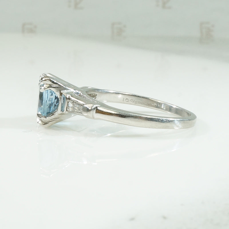 Vintage Platinum Aquamarine Diamond Engagement Ring