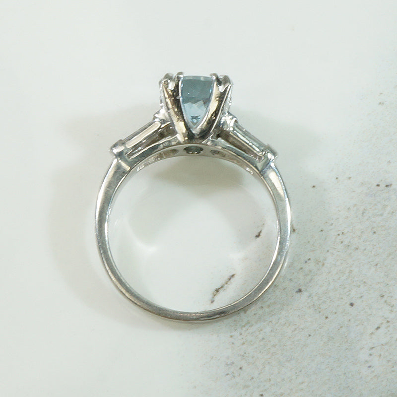 Vintage Platinum Aquamarine Diamond Engagement Ring