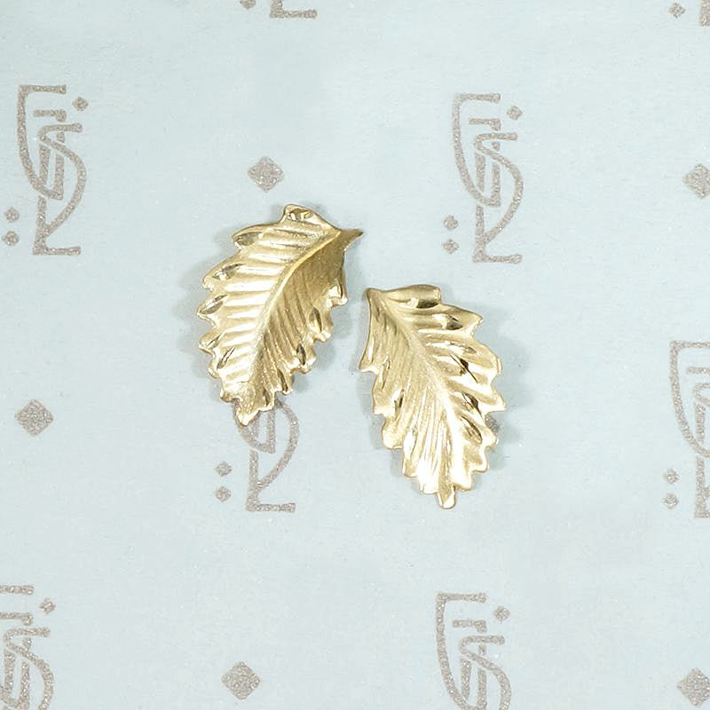 Naturalistic 14k Gold Leaf Stud Earrings