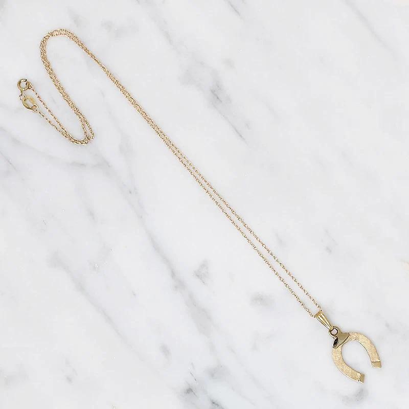 Engraved Gold Lucky Horseshoe Necklace