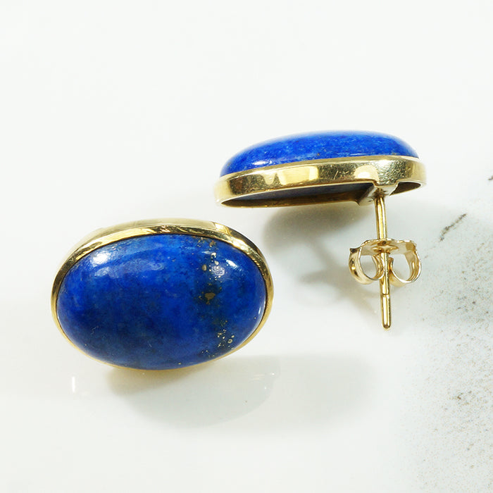 Lapis Lazuli in Gold Bezel Stud Earrings