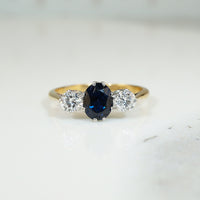 Platinum and 18k Sapphire and Diamond 3 Stone