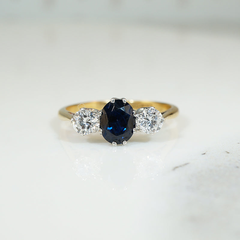 Platinum and 18k Sapphire and Diamond 3 Stone