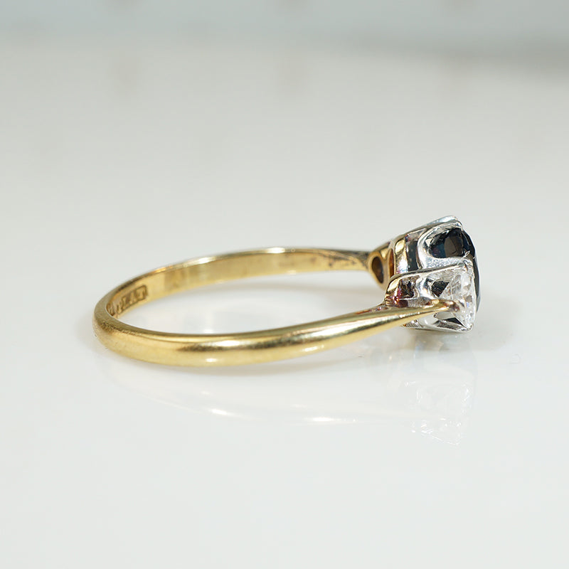 Platinum and 18k Sapphire and Diamond 3 Stone