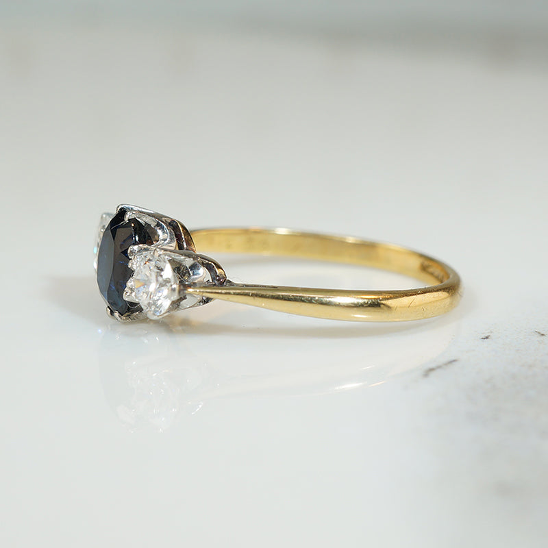Platinum and 18k Sapphire and Diamond 3 Stone