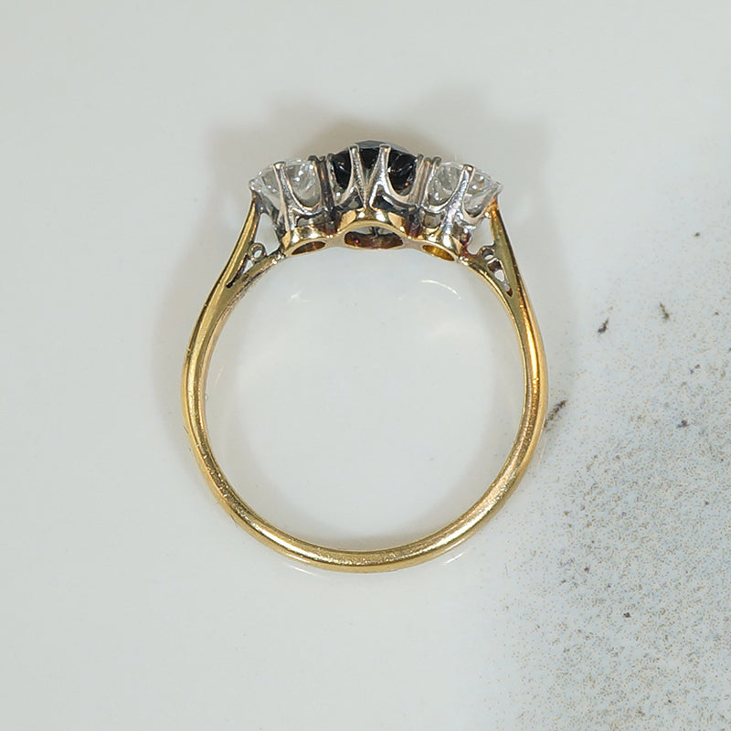 Platinum and 18k Sapphire and Diamond 3 Stone