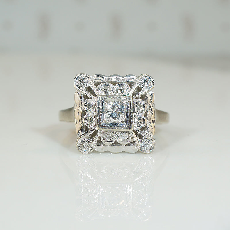 Fab 1940's Square Diamond Set Ring