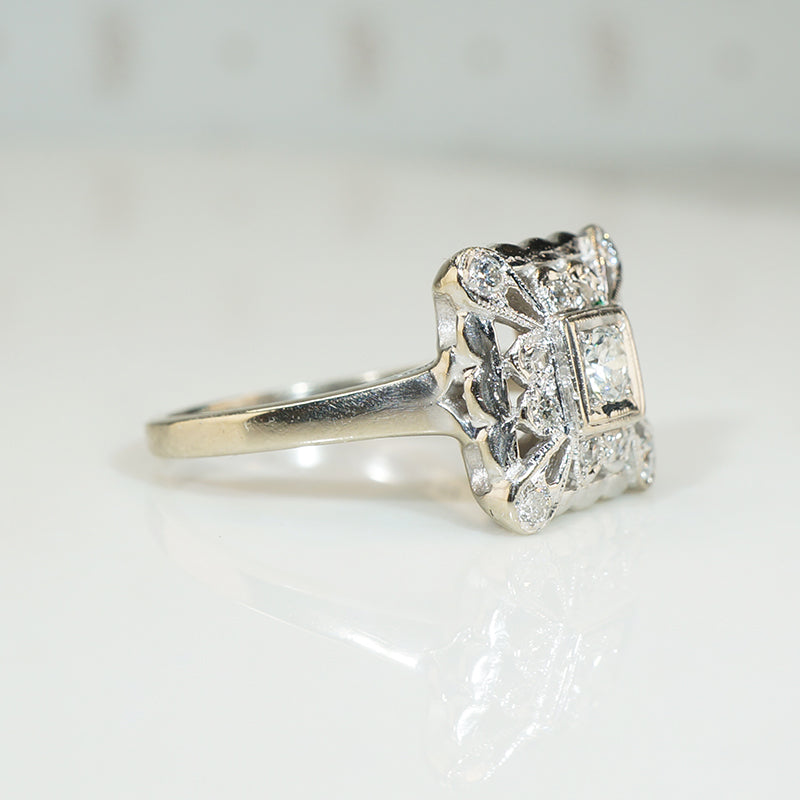 Fab 1940's Square Diamond Set Ring