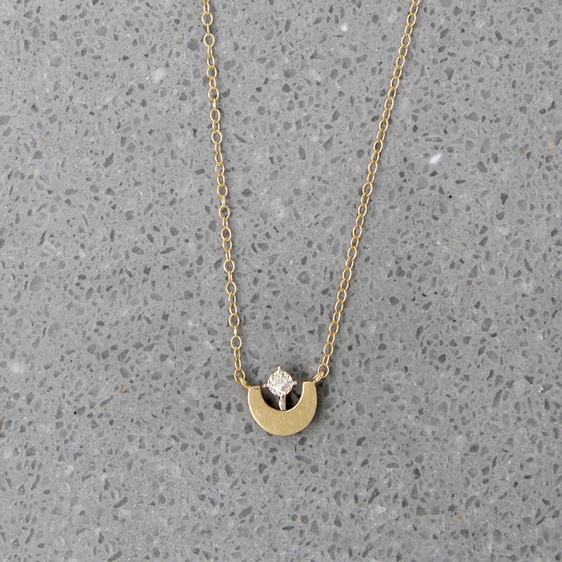 Stylized Gold Moon & Diamond Star Necklace