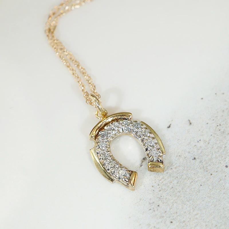 Lucky Mid Century Gold & Diamond Horseshoe Necklace