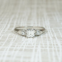 Rare Carré Cut Diamond Retro Platinum Ring
