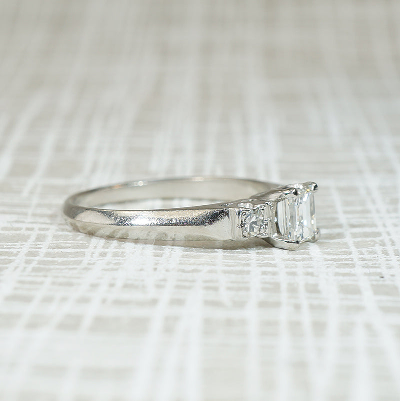 Rare Carré Cut Diamond Retro Platinum Ring