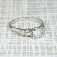 Rare Carré Cut Diamond Retro Platinum Ring
