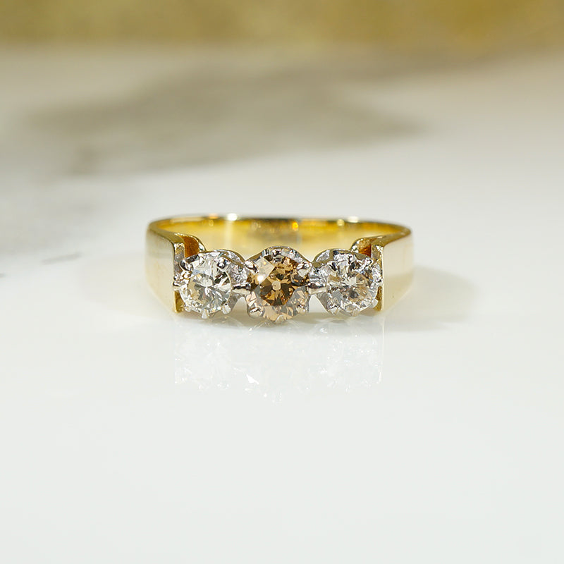 18k Gold and Platinum 3 Diamond Ring