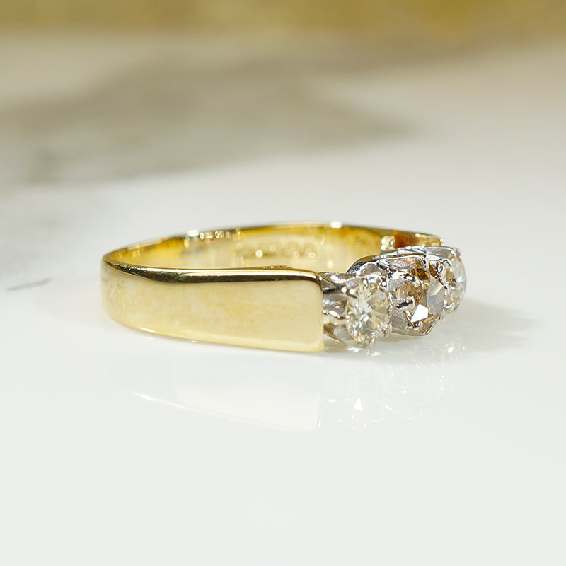 18k Gold and Platinum 3 Diamond Ring