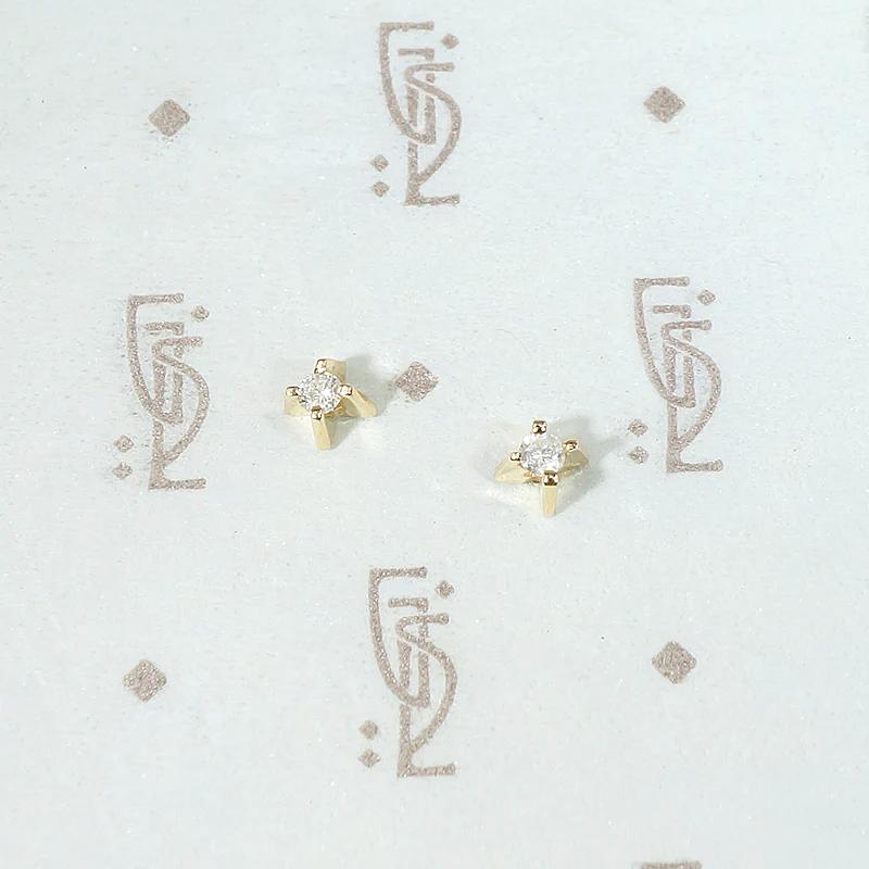 Tiny Diamond Studs in Modernist Gold Settings