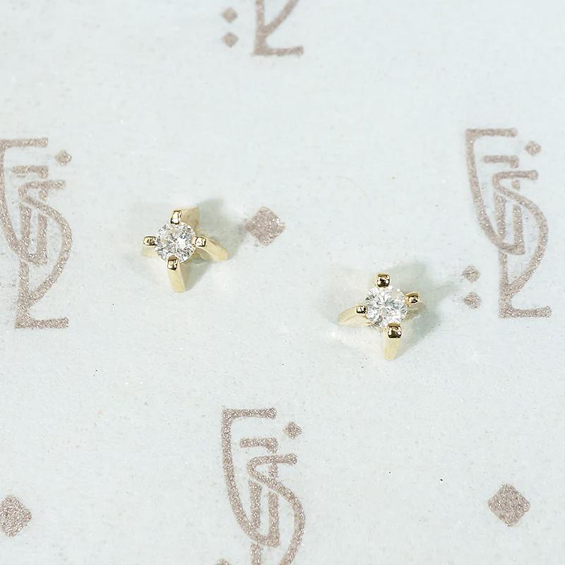 Tiny Diamond Studs in Modernist Gold Settings