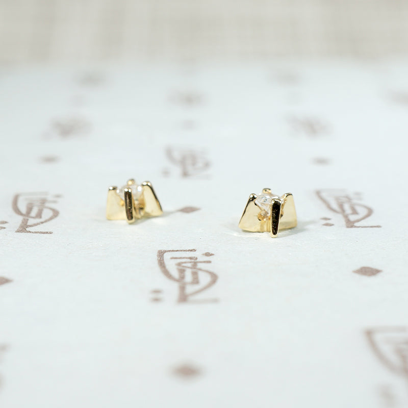 Tiny Diamond Studs in Modernist Gold Settings