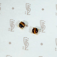 Chic Tiger's Eye in Gold Stud Earrings