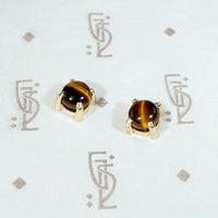 Chic Tiger's Eye in Gold Stud Earrings