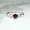 Elevated Mid Century Ruby & Diamond Platinum Ring