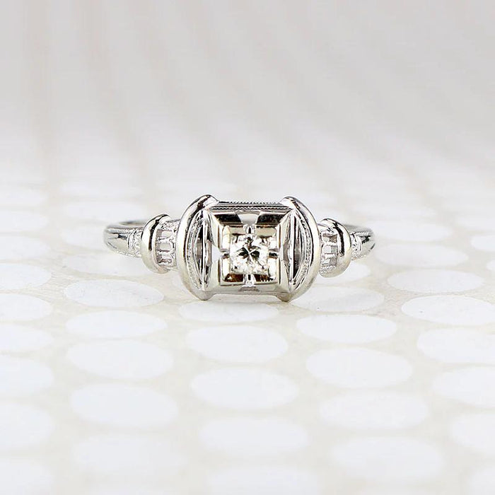 Sweet Diamond Engagement Ring with Filigree & Engraving