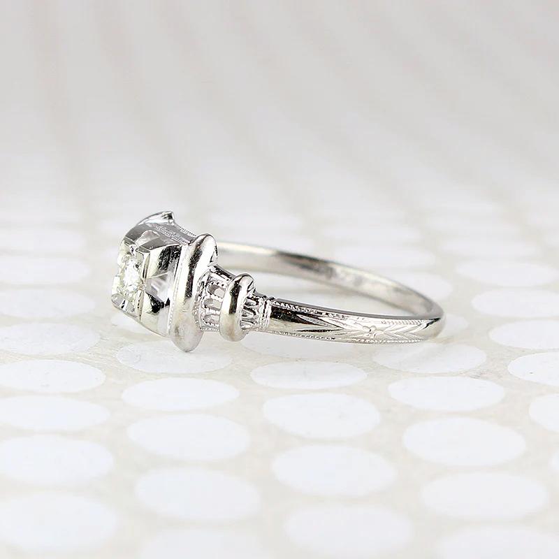 Sweet Diamond Engagement Ring with Filigree & Engraving