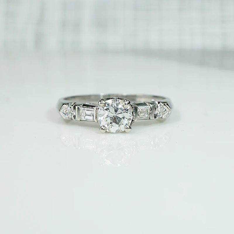 Diamond Engagement Ring with Baguette & Round Accents