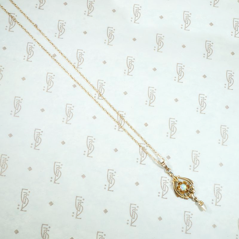 Delicate Lavalier Pendant with Opal & River Pearl
