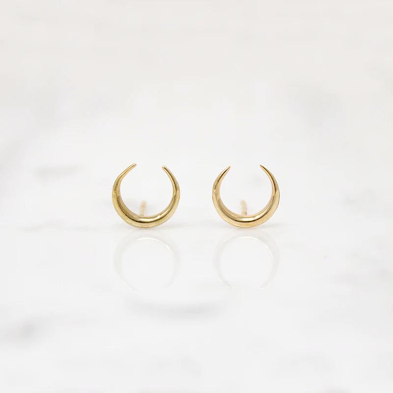 Celestial Gold Crescent Moon Stud Earrings