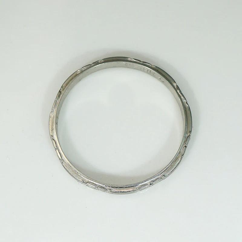 Deco Bars and Flowers Wedding Band in 18k White Gold