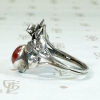 Red Carnelian & Silver Roses Vintage Ring