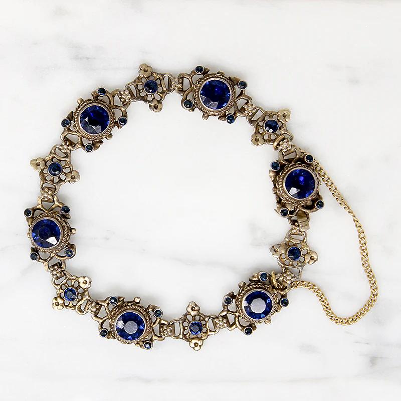 Elaborate Silver Gilt & "Sapphire" Paste Antique Bracelet