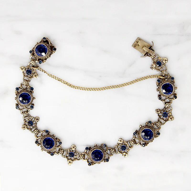 Elaborate Silver Gilt & "Sapphire" Paste Antique Bracelet