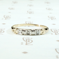 Engraved Two Tone Gold & Diamond Wedding Band