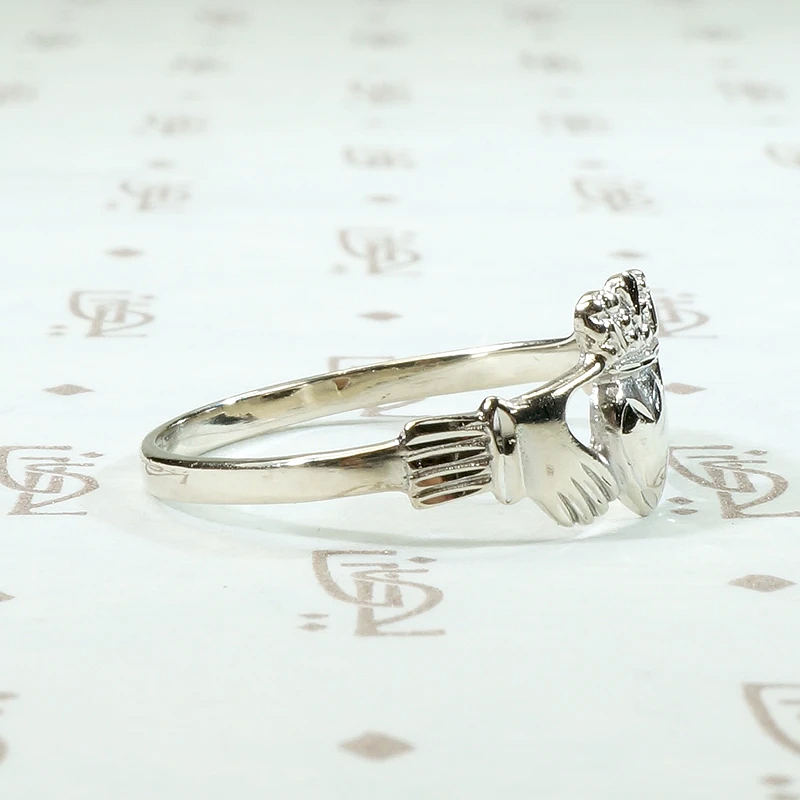Modern White Gold Claddagh Irish Wedding Band