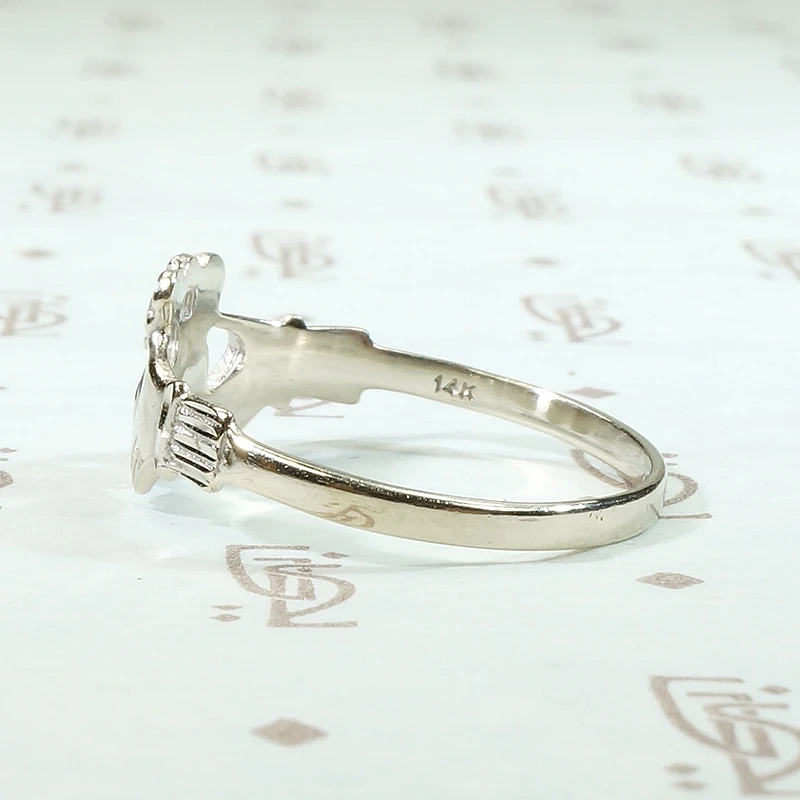 Modern White Gold Claddagh Irish Wedding Band